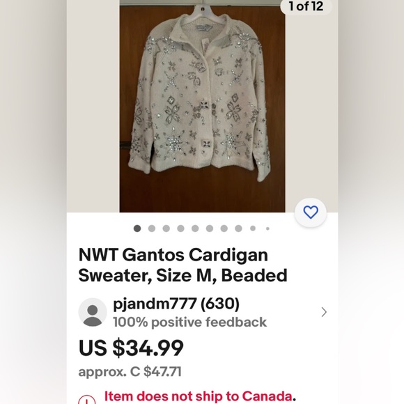 REDUCED 🪷Vtg “Gantos”knit Cardigan sweater with beads/pearls/bling - Picture 17 of 17